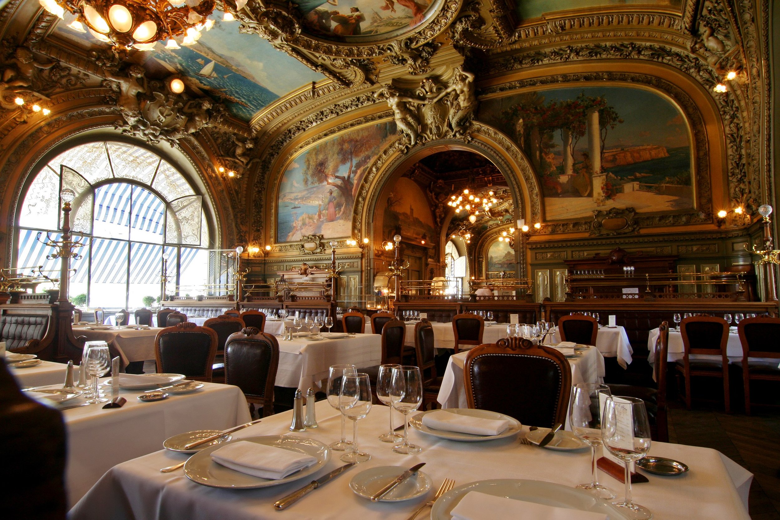 Enjoy lunch in Paris, at the Gare de Lyon's famous Train Bleu restaurant, which opened in 1900 and is decorated in a sumptuous art nouveau style