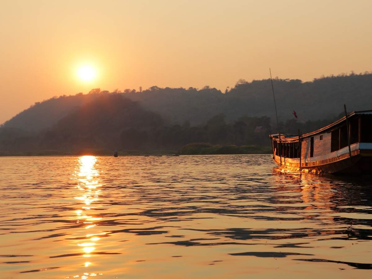 Mekong river with sunset near Luang Prabang Laos